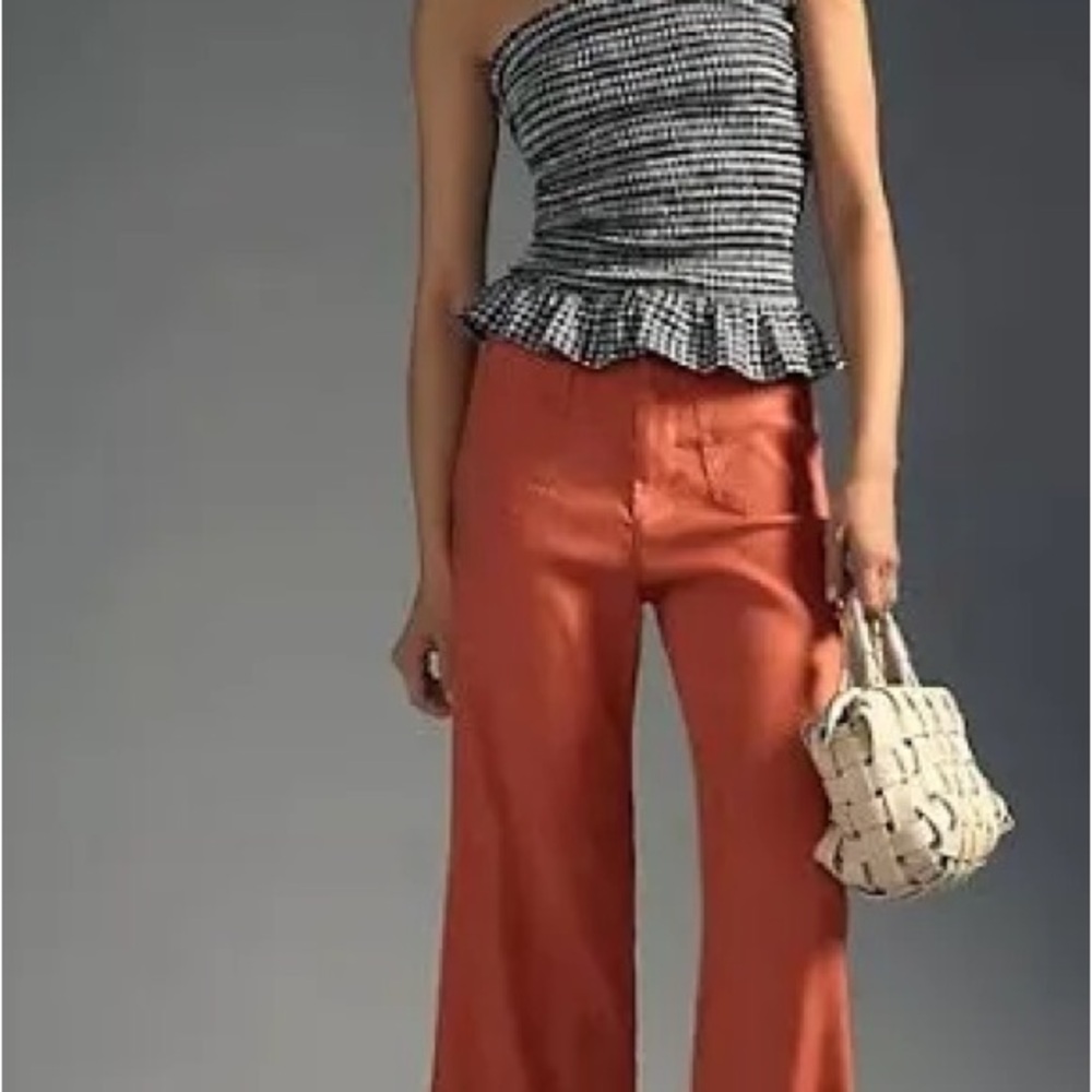 Anthropologie Maeve The Colette Cropped Wide-Leg Linen Blend Pants Orange Sz 30